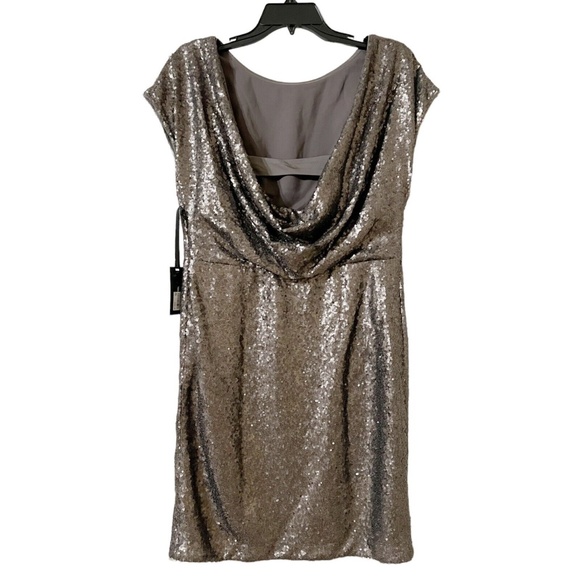 NWT! Vera Wang Cowl Back Sequin Sheath Dress Pewter [SZ‎ 12 ] - Picture 5 of 6